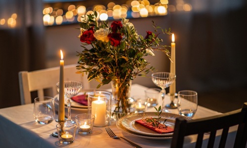 Dinner table ready for two